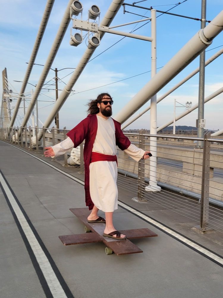Jesus on a skateboard